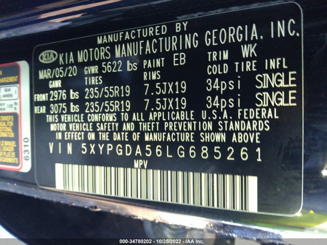 2020 Kia Sorento, VIN: 5XYPGDA56LG685261