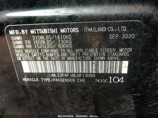 ML32F4FJ8LHF13099 Mitsubishi Mirage G4 Se/le