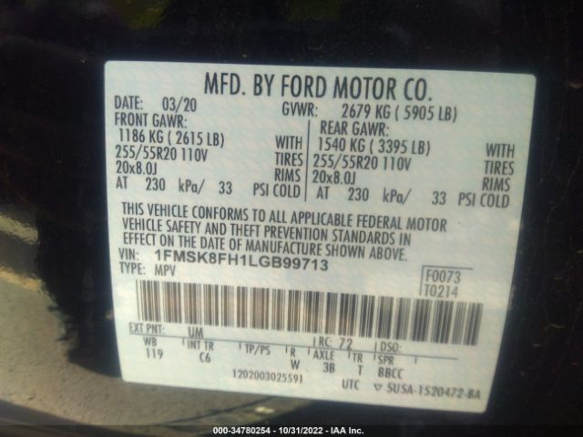 1FMSK8FH1LGB99713 Ford Explorer Limited