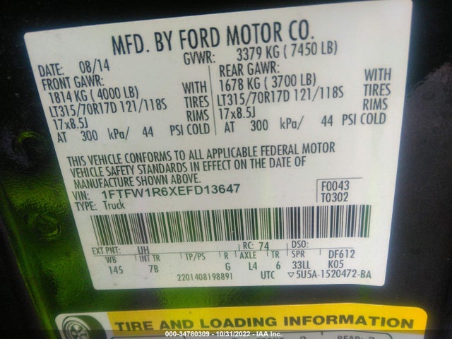 Ford 2014 2014 1FTFW1R6XEFD13647 Image 20