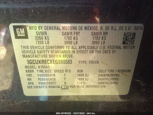 Chevrolet Silverado 1500 Lt 2014 3GCUKRECXEG380583 Image 11