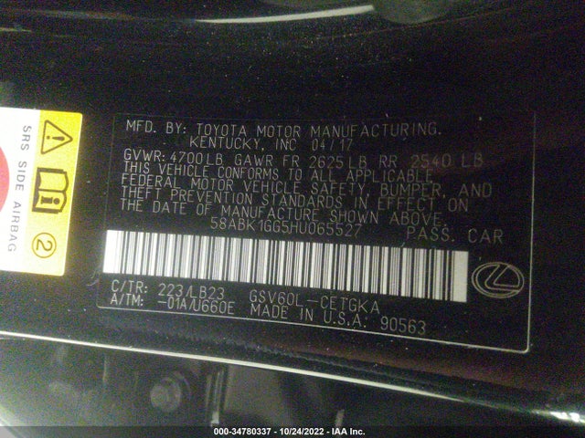 2017 Lexus ES, VIN: 58ABK1GG5HU065527