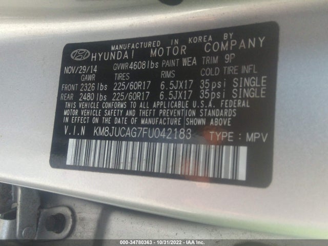 2015 Hyundai Tucson, VIN: KM8JUCAG7FU042183
