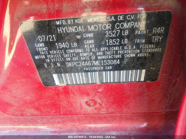 2021 Hyundai Accent, VIN: 3KPC24A67ME153084