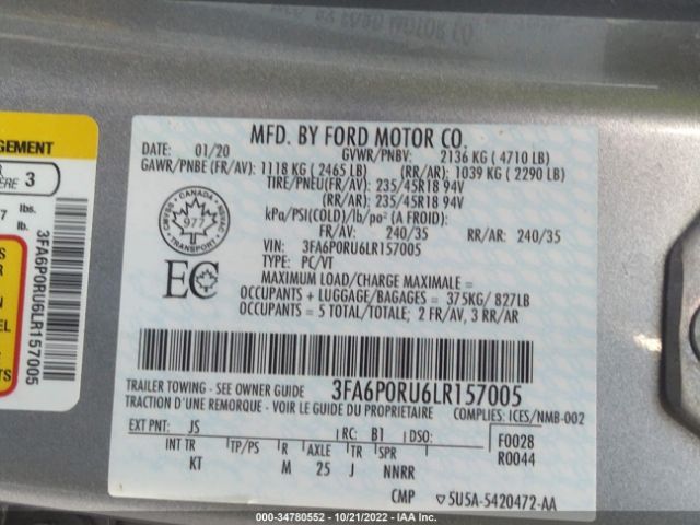 3FA6P0RU6LR157005 Ford Fusion Hybrid Titanium