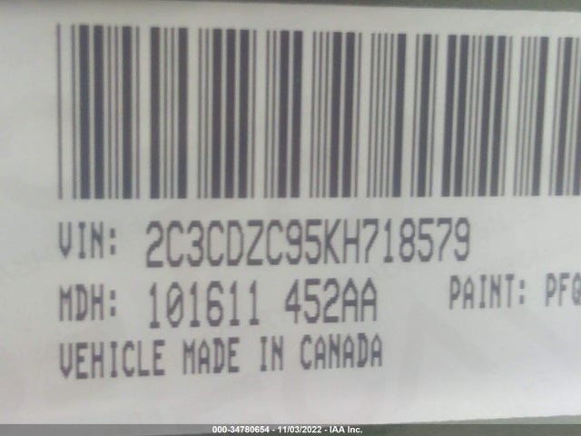 2019 DODGE CHALLENGER SRT HELLCAT VIN: 2C3CDZC95KH718579