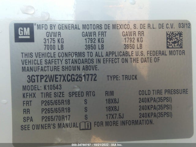 GMC SIERRA 1500 2012 3GTP2WE7XCG251772 Image 10
