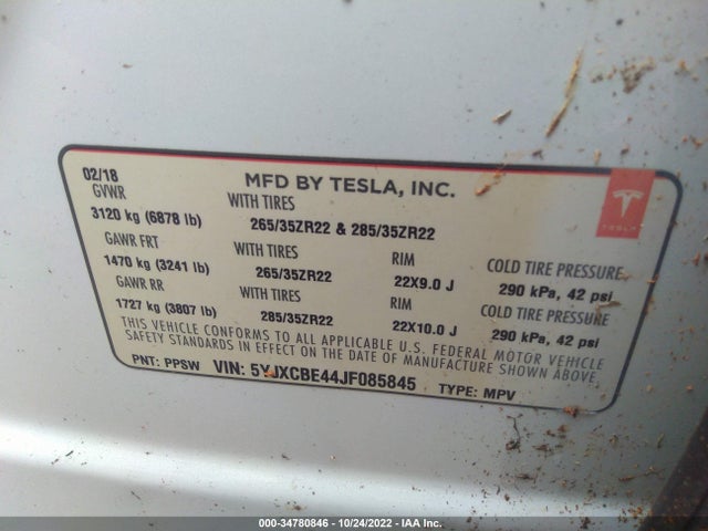 2018 Tesla Model X, VIN: 5YJXCBE44JF085845
