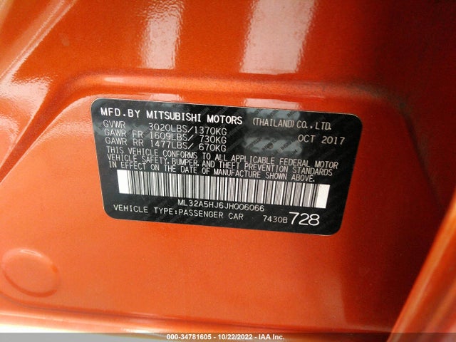 2018 Mitsubishi Mirage, VIN: ML32A5HJ6JH006066