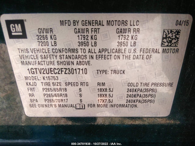 GMC Sierra 1500 Sle 2015 1GTV2UEC2FZ301710 Image 10
