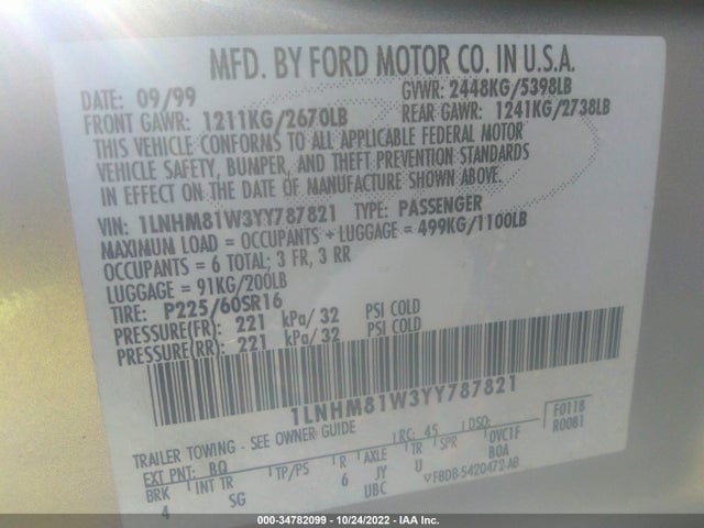 Lincoln Town Car Executive 2000 1LNHM81W3YY787821 Image 10