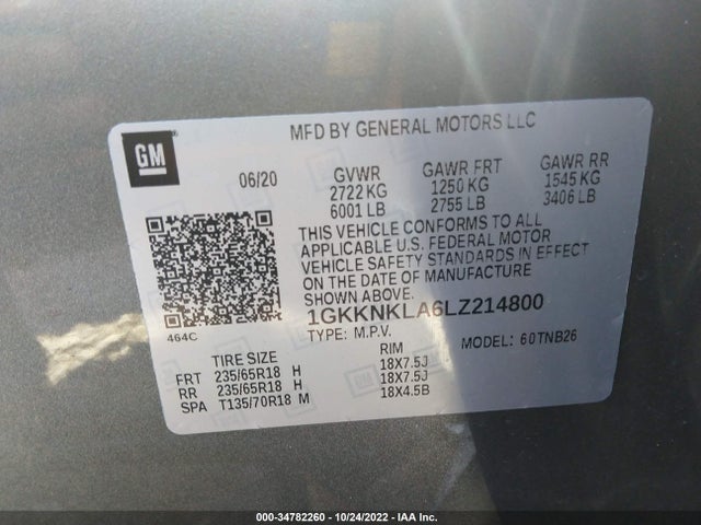GMC ACADIA SLE 2020 1GKKNKLA6LZ214800 Image 9