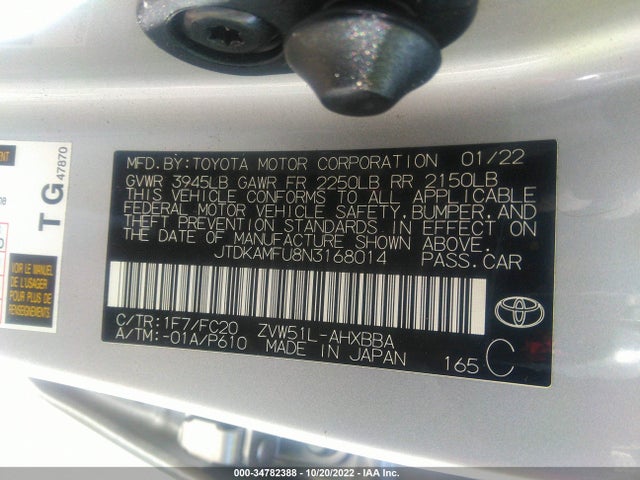 2022 Toyota Prius, VIN: JTDKAMFU8N3168014