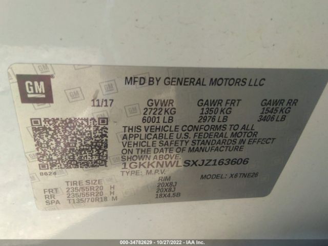 1GKKNWLSXJZ163606 GMC ACADIA SLT