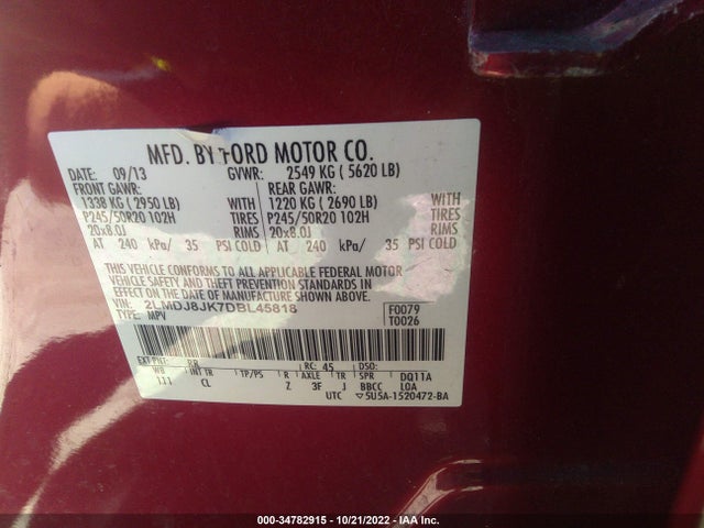 Lincoln MKX 2013 2LMDJ8JK7DBL45818 Image 10