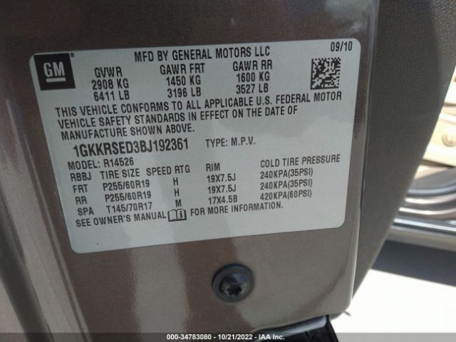 1GKKRSED3BJ192361 GMC Acadia Slt2