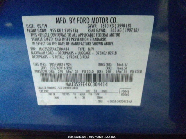 2019 Ford Ecosport, VIN: MAJ3S2FE4KC304414