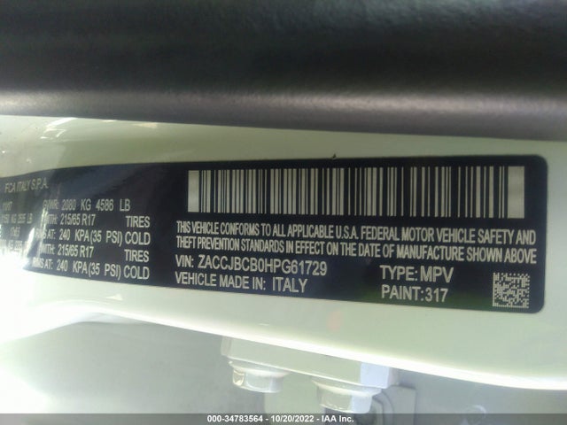 2017 Jeep Renegade, VIN: ZACCJBCB0HPG61729