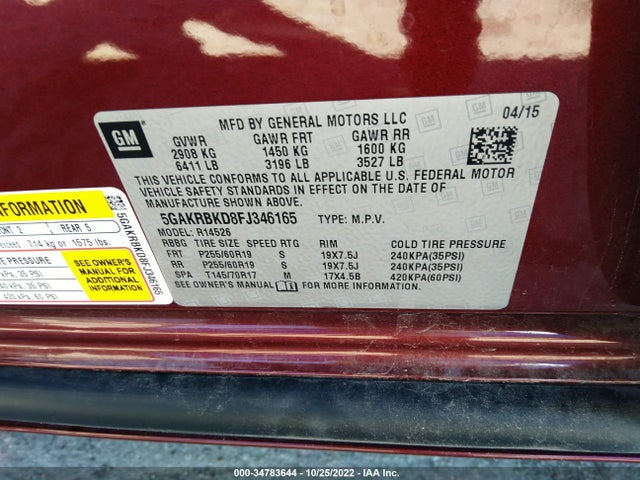 2015 Buick Enclave, VIN: 5GAKRBKD8FJ346165