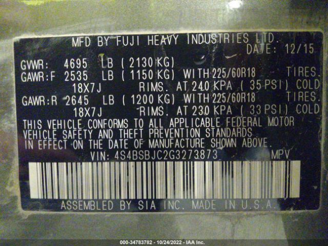 4S4BSBJC2G3273873 Subaru Outback 2.5i Limited