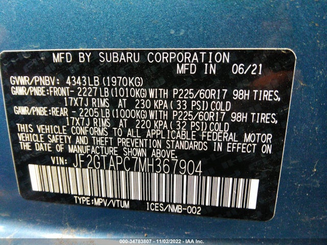 JF2GTAPC7MH367904 Subaru Crosstrek Premium