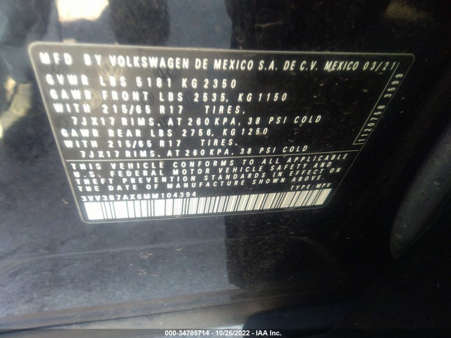 2021 Volkswagen Tiguan, VIN: 3VV3B7AX6MM104394