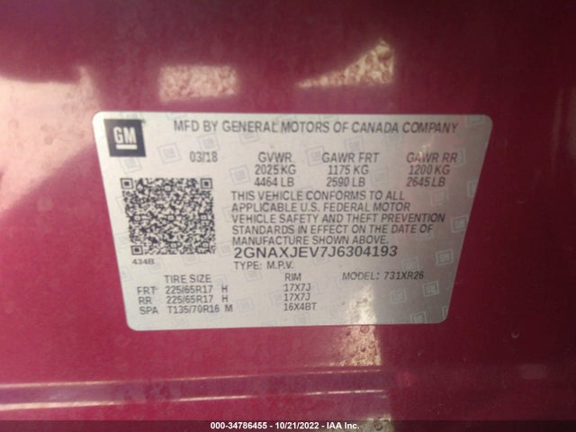 Chevrolet EQUINOX LT 2018 2GNAXJEV7J6304193 Image 11