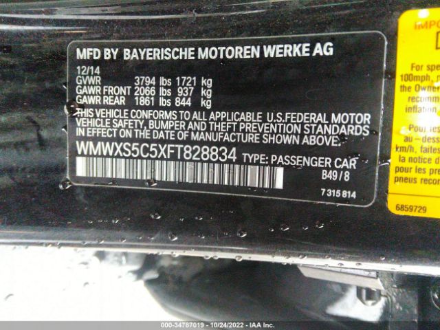 WMWXS5C5XFT828834 Mini COOPER HARDTOP 4 DOOR