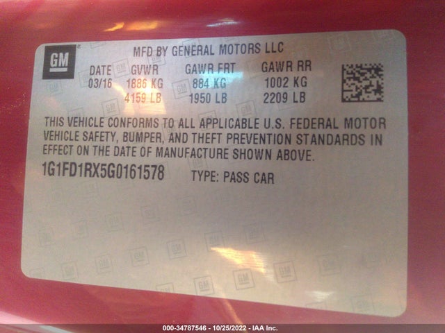 Chevrolet Camaro 2lt 2016 1G1FD1RX5G0161578 Image 9