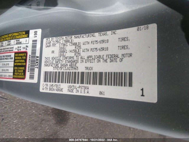 2018 Toyota Tundra, VIN: 5TFEY5F13JX235965