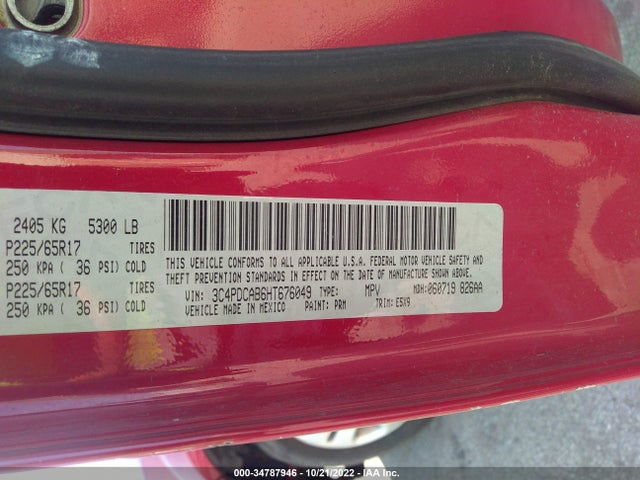 Dodge JOURNEY SE 2017 3C4PDCAB6HT676049 Image 9