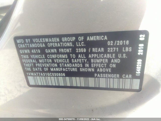 Volkswagen Passat 1.8t S 2016 1VWAT7A31GC030806 Image 11