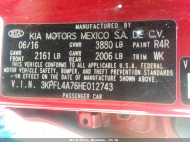 3KPFL4A76HE012743 KIA FORTE S
