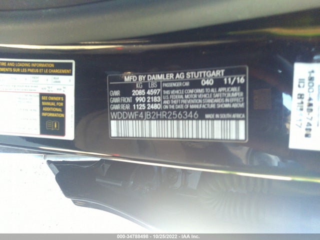2017 MERCEDES-BENZ C-CLASS C 300 VIN: WDDWF4JB2HR256346