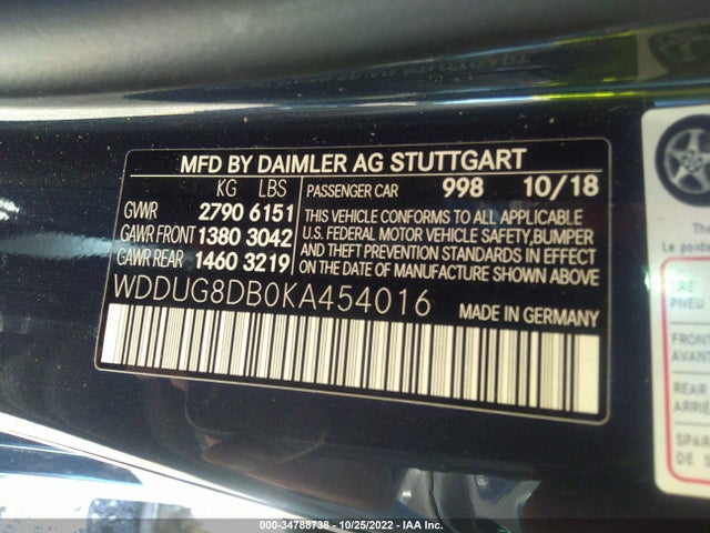 2019 Mercedes-Benz S-Class, VIN: WDDUG8DB0KA454016