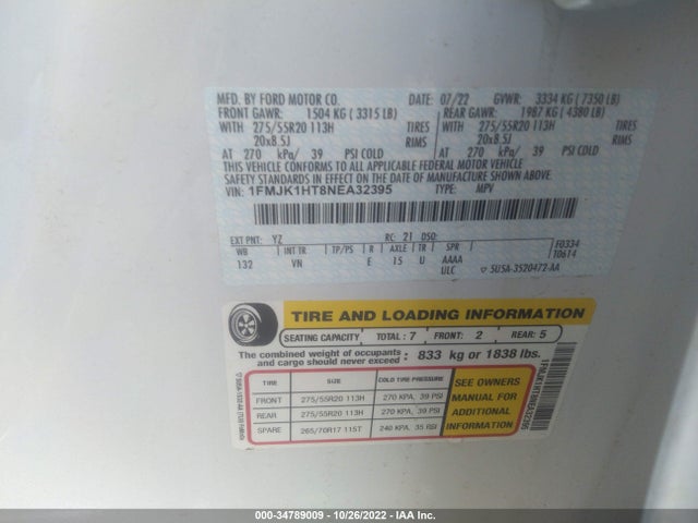 2022 Ford Expedition, VIN: 1FMJK1HT8NEA32395
