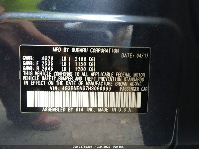 Subaru Legacy Limited 2017 4S3BNEN67H3060999 Image 10