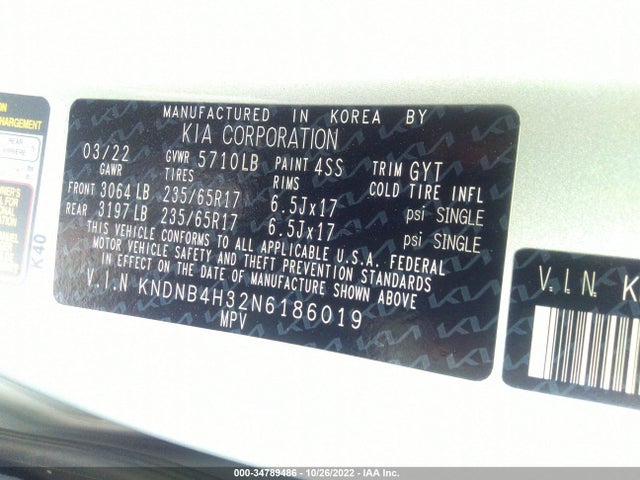 2022 Kia Carnival, VIN: KNDNB4H32N6186019