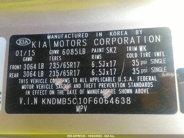 2015 Kia Sedona, VIN: KNDMB5C10F6064638