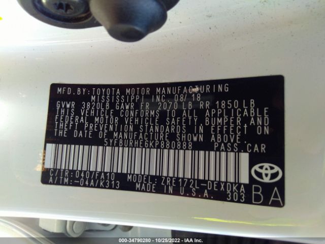 5YFBURHE6KP880888 Toyota Corolla L/le/se/xle/xse