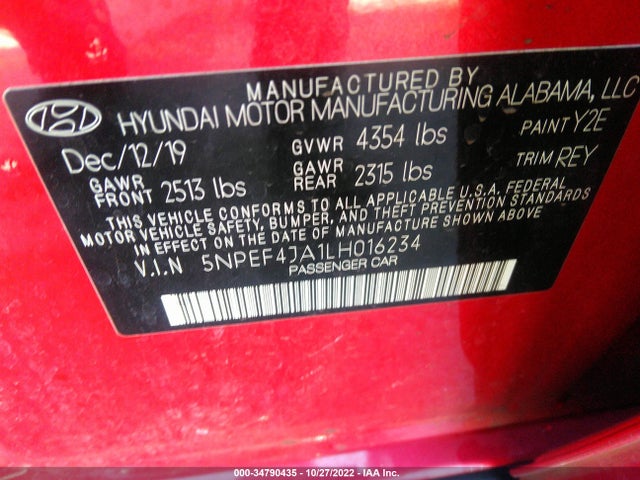 Hyundai SONATA SEL 2020 5NPEF4JA1LH016234 Image 10