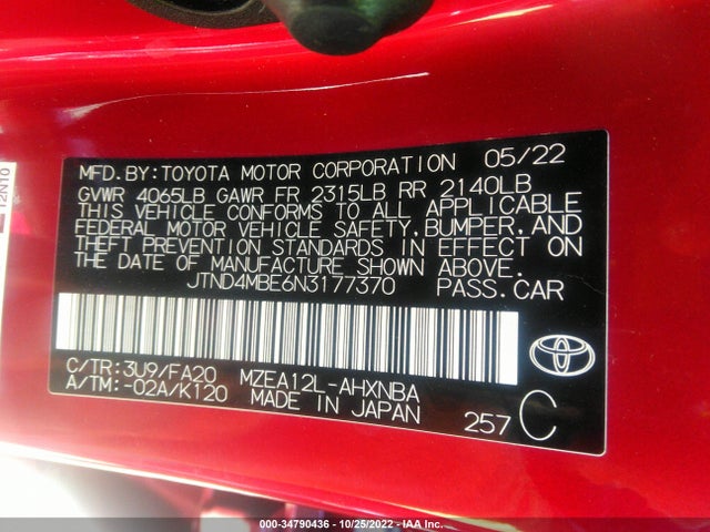 2022 Toyota Corolla, VIN: JTND4MBE6N3177370
