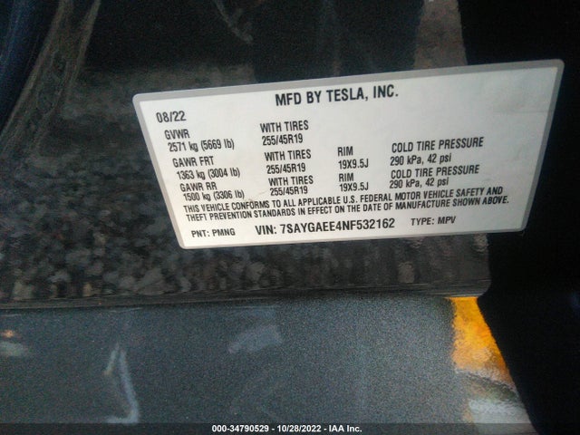 Tesla Model Y Long Range 2022 7SAYGAEE4NF532162 Image 9
