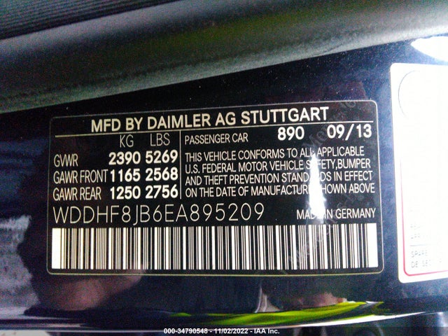 2014 MERCEDES-BENZ E-CLASS E 350 VIN: WDDHF8JB6EA895209