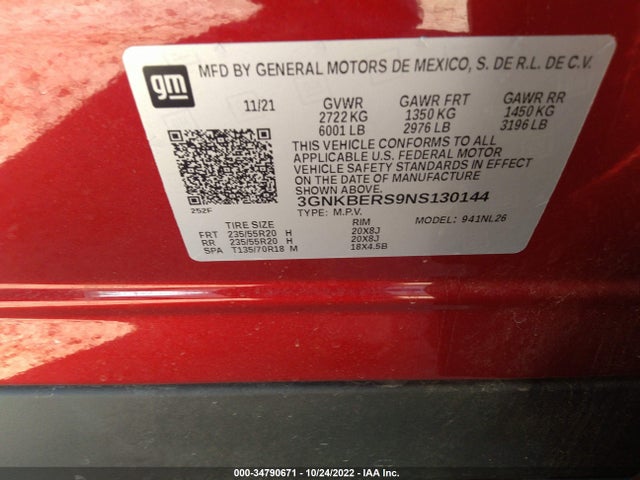 Chevrolet BLAZER RS 2022 3GNKBERS9NS130144 Image 9
