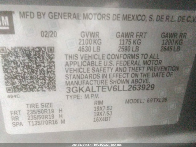 2020 GMC TERRAIN SLE VIN: 3GKALTEV6LL263929