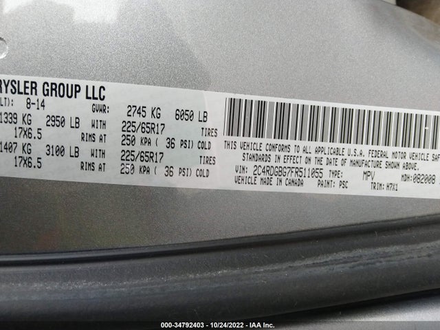 2015 Dodge Grand Caravan, VIN: 2C4RDGBG7FR511055