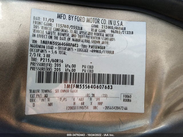 Aukcja sprzedaży 2004 Mercury Sable Ls Premium, vin: 1MEFM55S64G607683, numer aukcji: 34792443