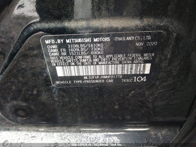 ML32FUFJXMHF01778 Mitsubishi Mirage G4 Es/le/carbonite Edition