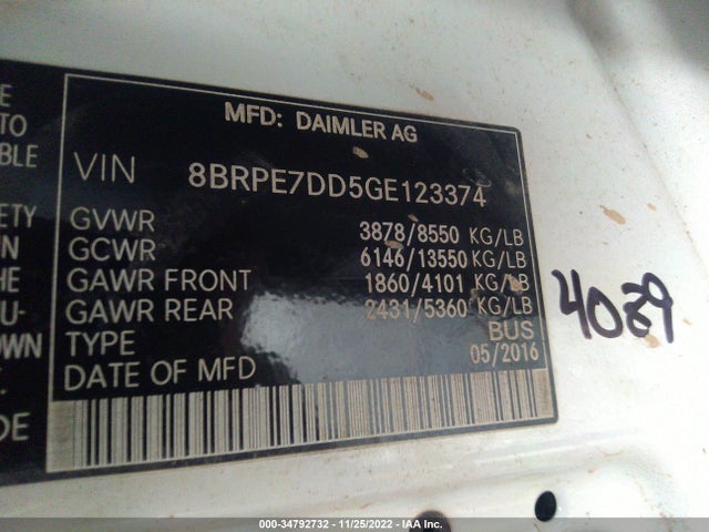 2016 Mercedes-Benz Sprinter, VIN: 8BRPE7DD5GE123374